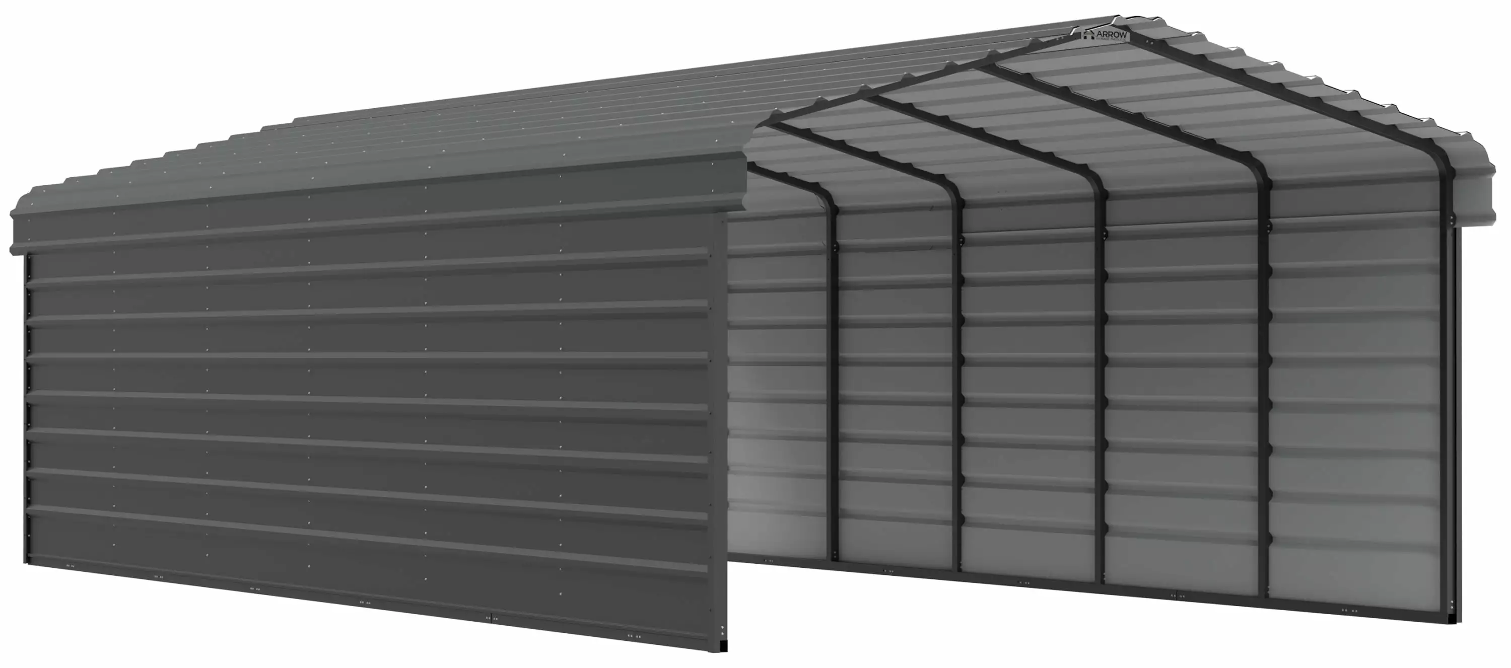 Arrow Carports Galvanized Steel Carport 12x29 Feet 2-Sided Enclosure Charcoal