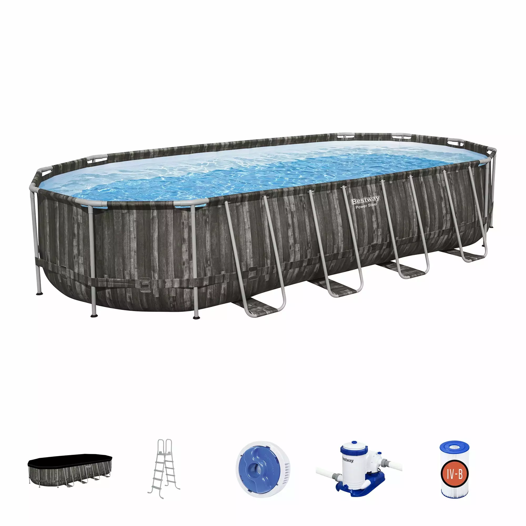 Bestway Power Steel 24' x 12' x 52 Oval Above Ground Swimming Pool Set Pump 20ft