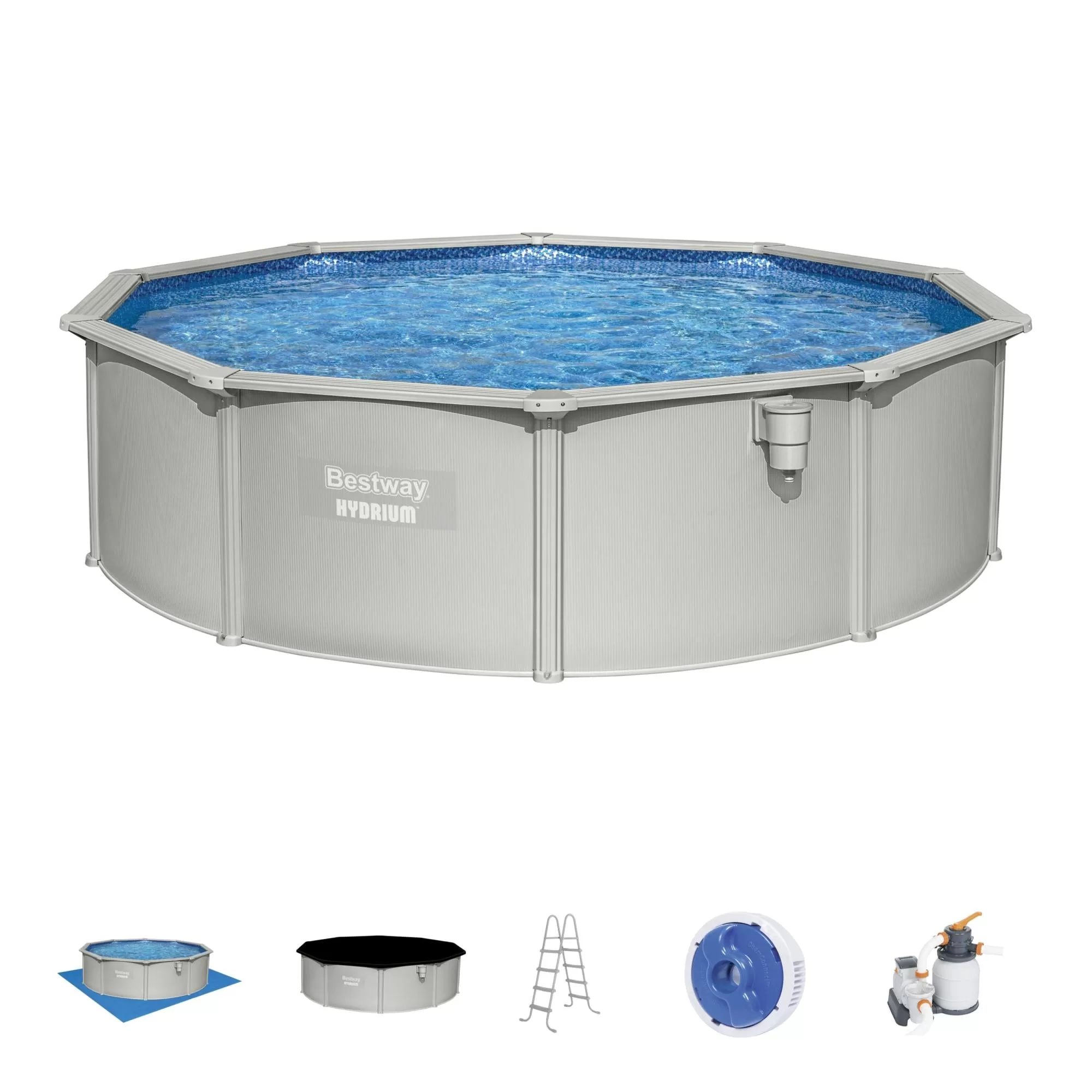 Bestway Hydrium 15' x 48 Round Steel Wall Above Ground Swimming Pool Set Gray