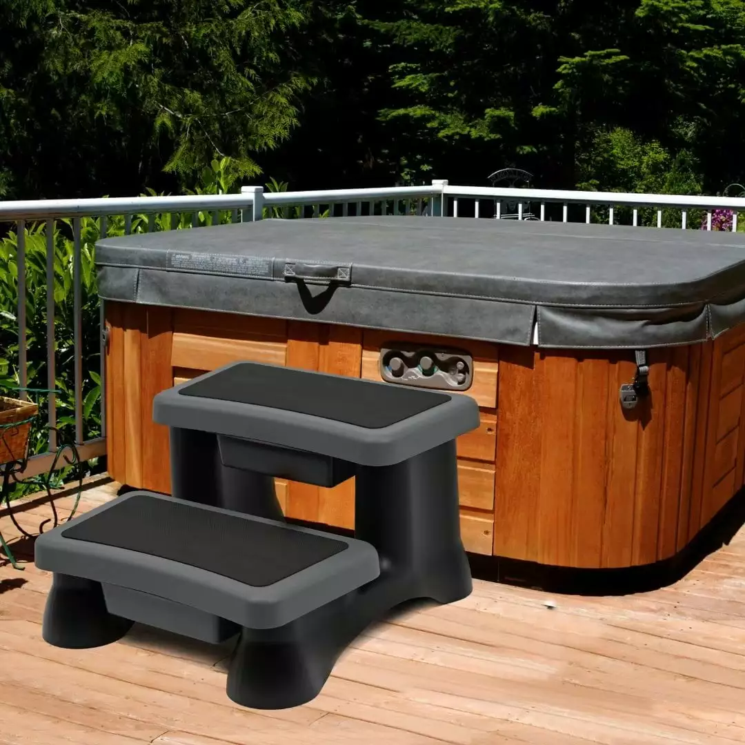 Docred Two-Step Hot Tub Steps Storage Universal 23 Inch Resin Spa Step Grey Black 23