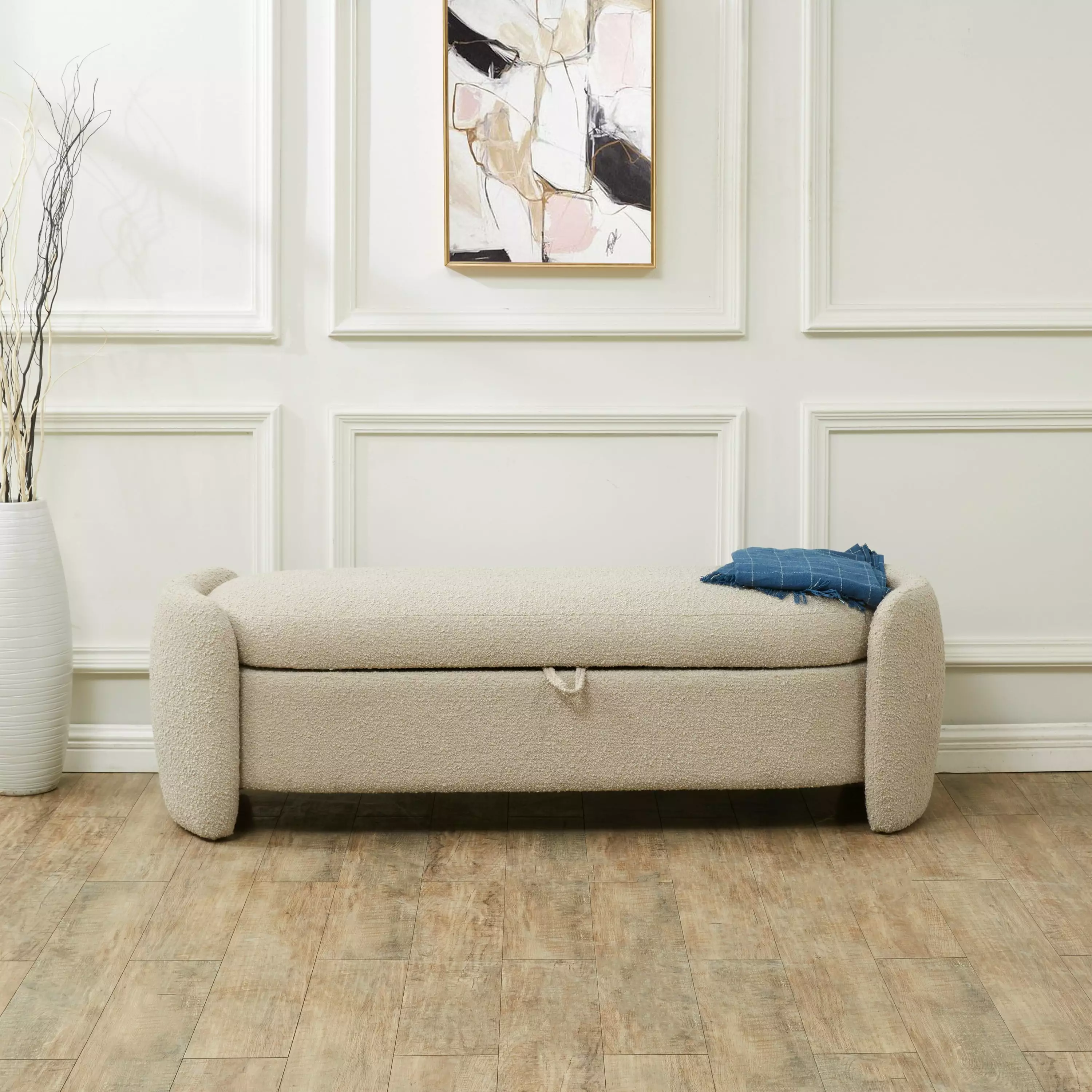 SAFAVIEH Couture Danianna Solid Boucle Contemporary Bench Storage Oatmeal - Modern Entryway Solution Benches