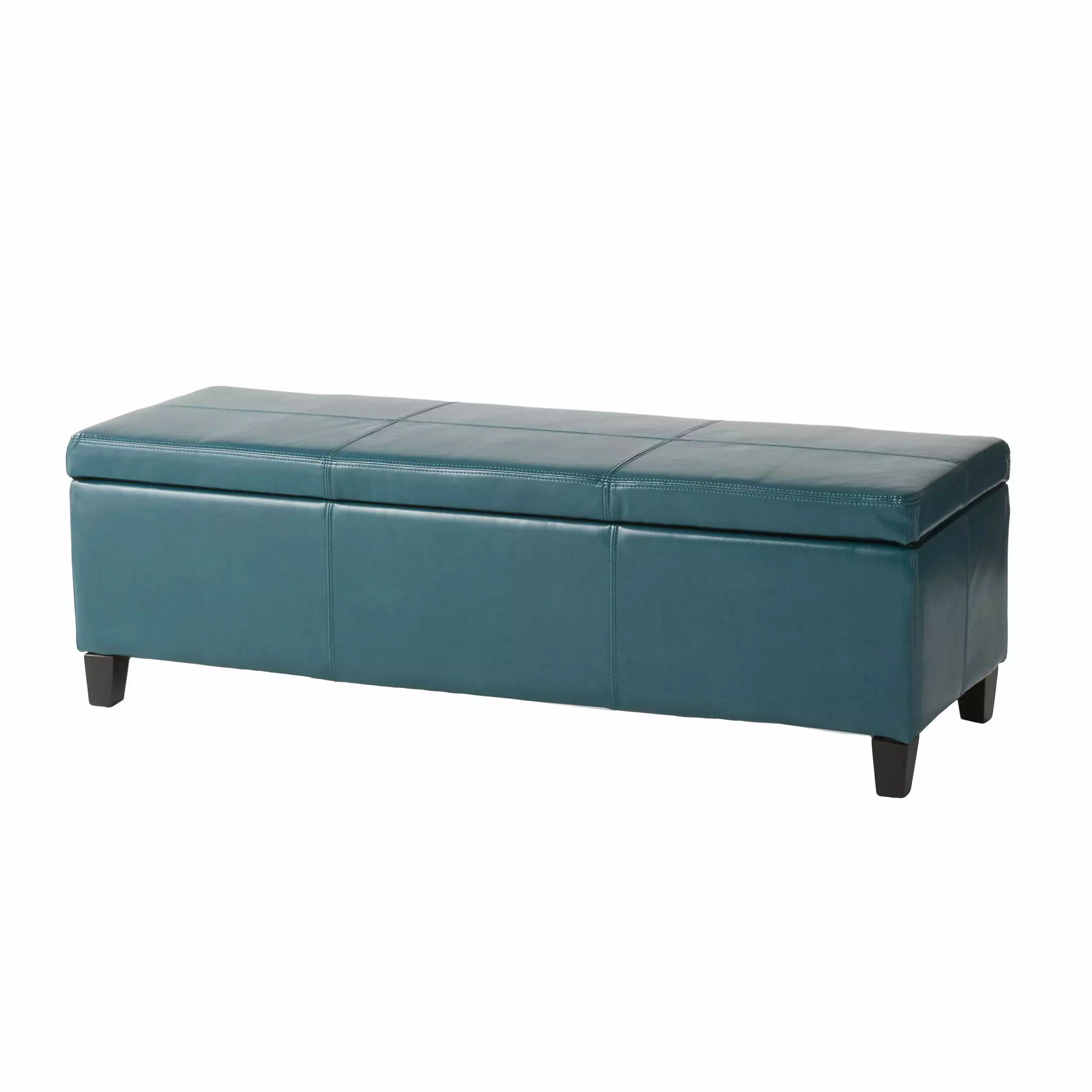 Noble House Jennifer Teal Faux Leather Storage Ottoman Modern Living Room Bench Removable Top Ottomans