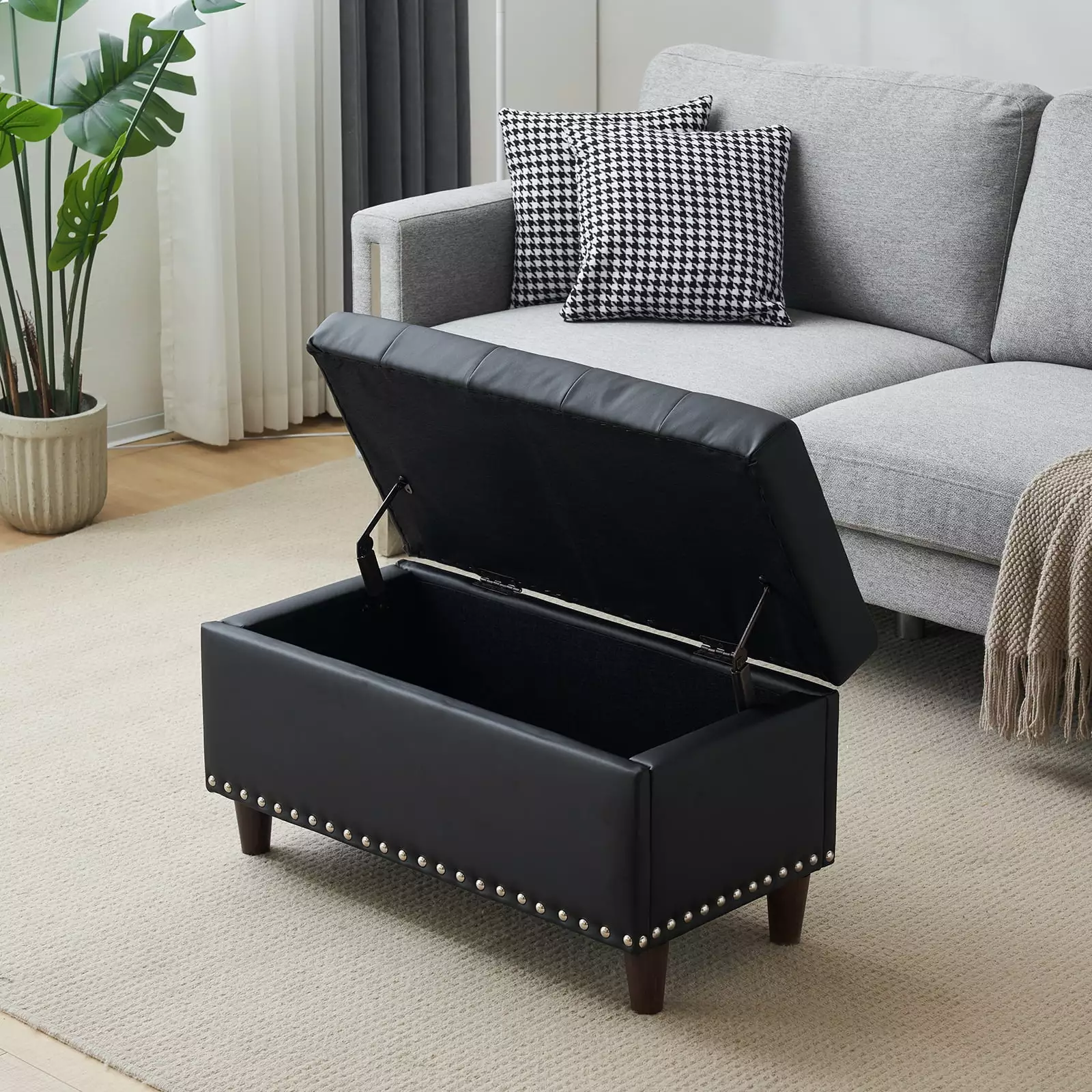 Zimtown 31.5 Inch Storage Ottoman Flip-Up Lid PU Leather Footrest Bench Entryway or Living Room Ottomans