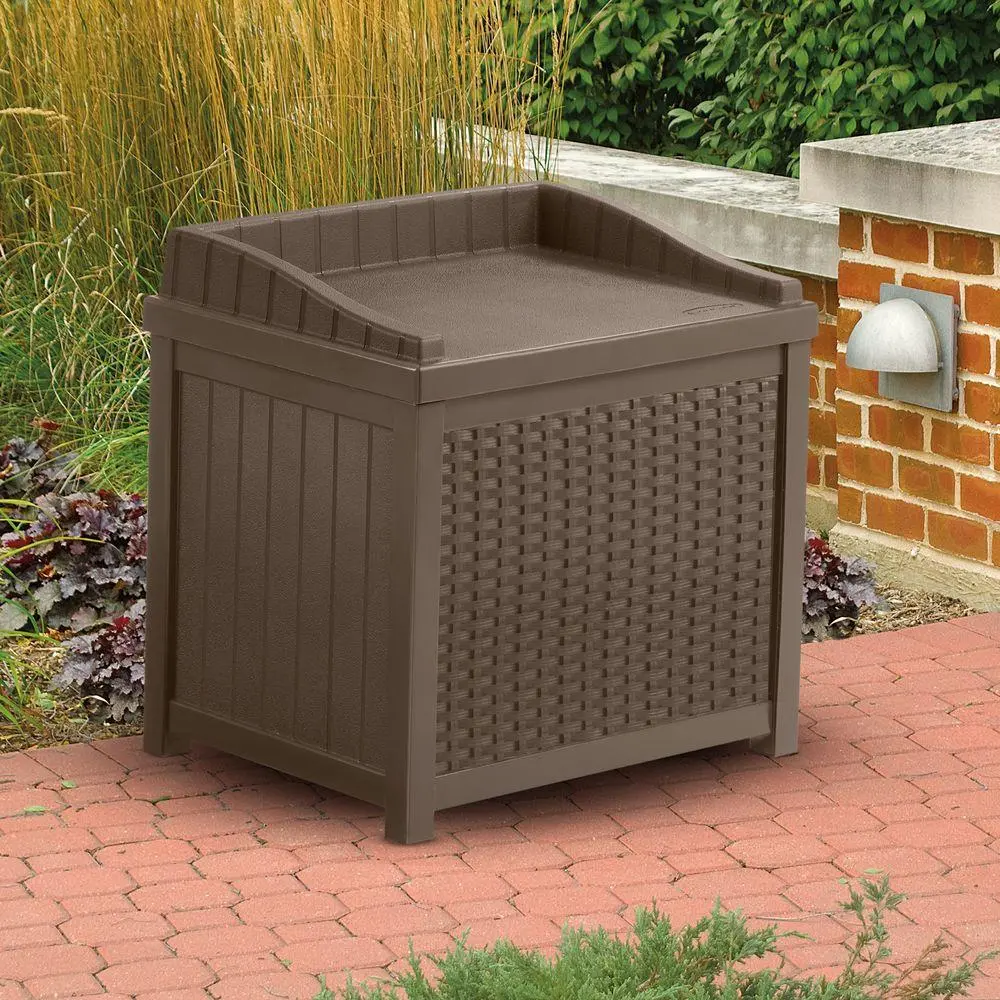 Suncast SSW1200 Resin Wicker Storage Seat Java Color 22-Gallon