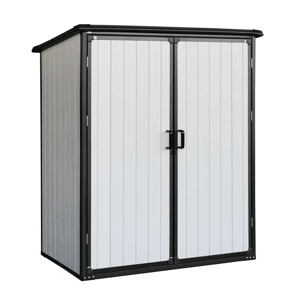 5X3Ft Outdoor Storage Shed Water-resistant Resin Cabinet Lockable Doors Bikes And Patio Furniture - Black Lawn Mowers