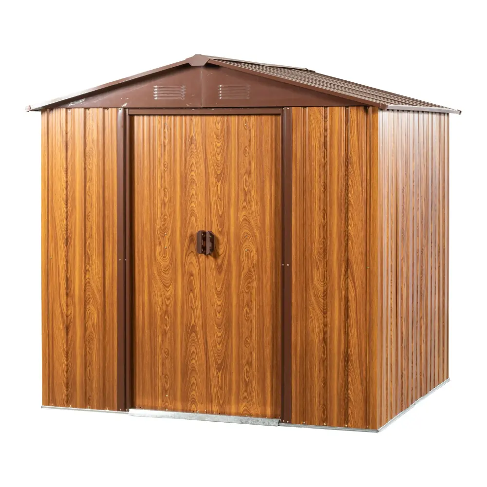 Metal Storage Shed Appealing Horizontal Siding Woodgrain Coffee Trim To Complement - Light Brown