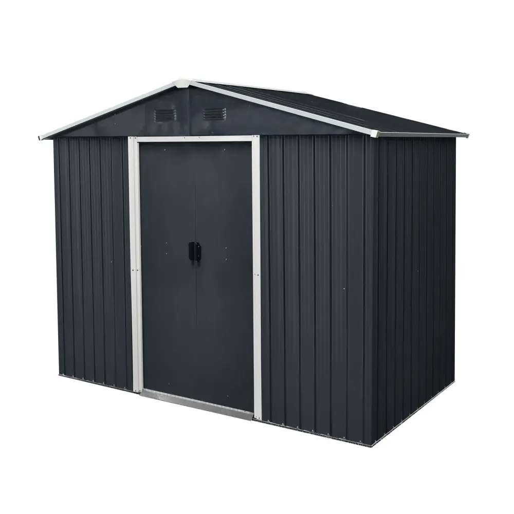 Outdoor Metal Storage Shed Sliding Door And Foundation Backyard, Patio, Lawn