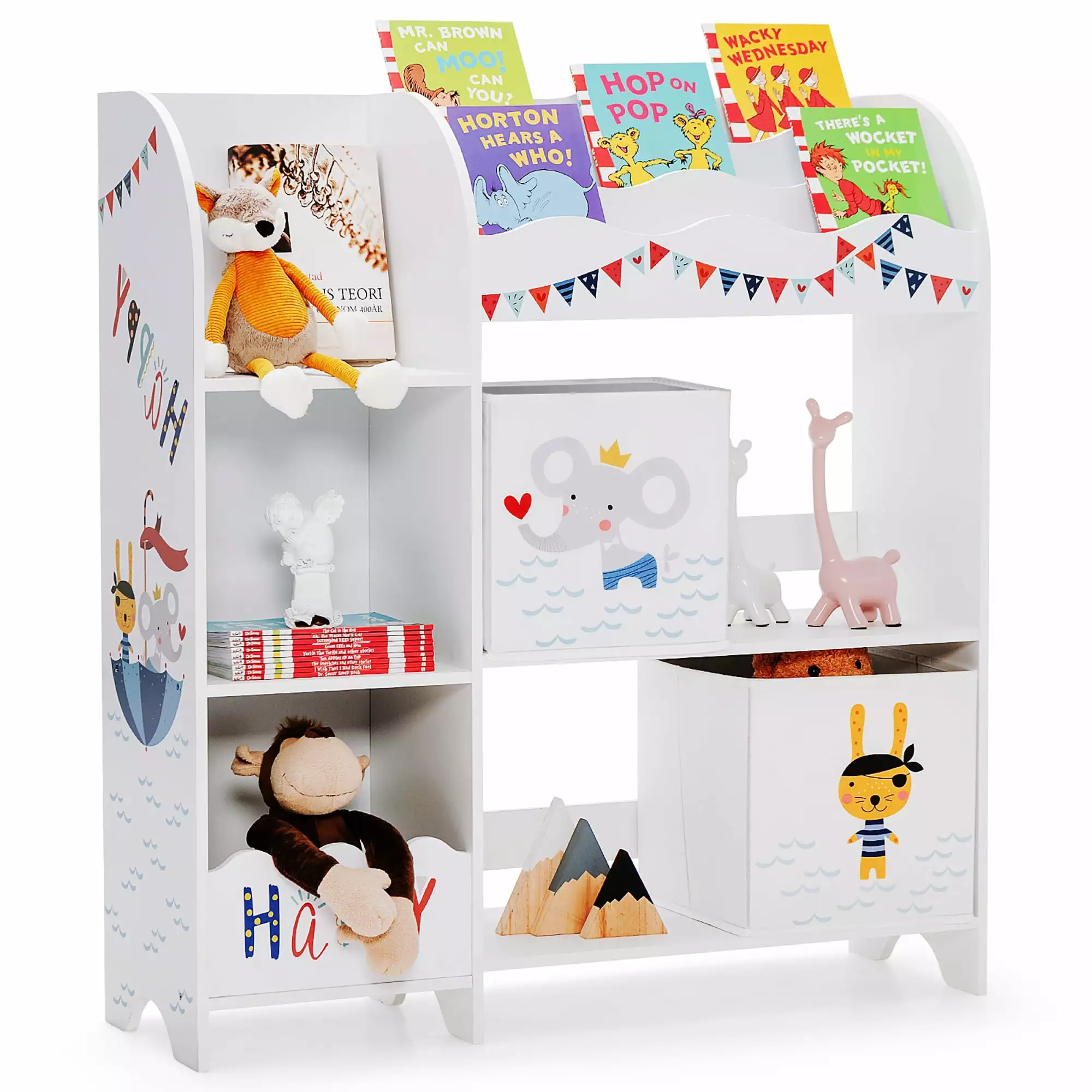 Costway Kids Toy and Book Arranger Children Wooden Storage Cabinet Storage Bins