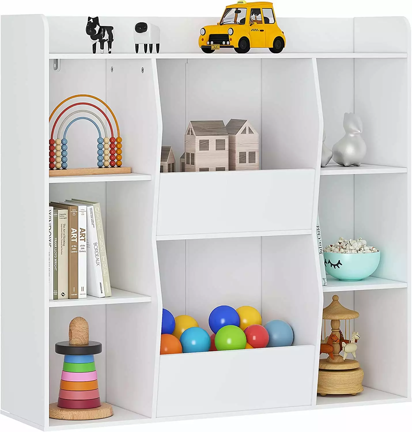 UTEX Kids Toy Storage and Bookshelf Multifunctional Bookcase 8 Cubbies and Bins White