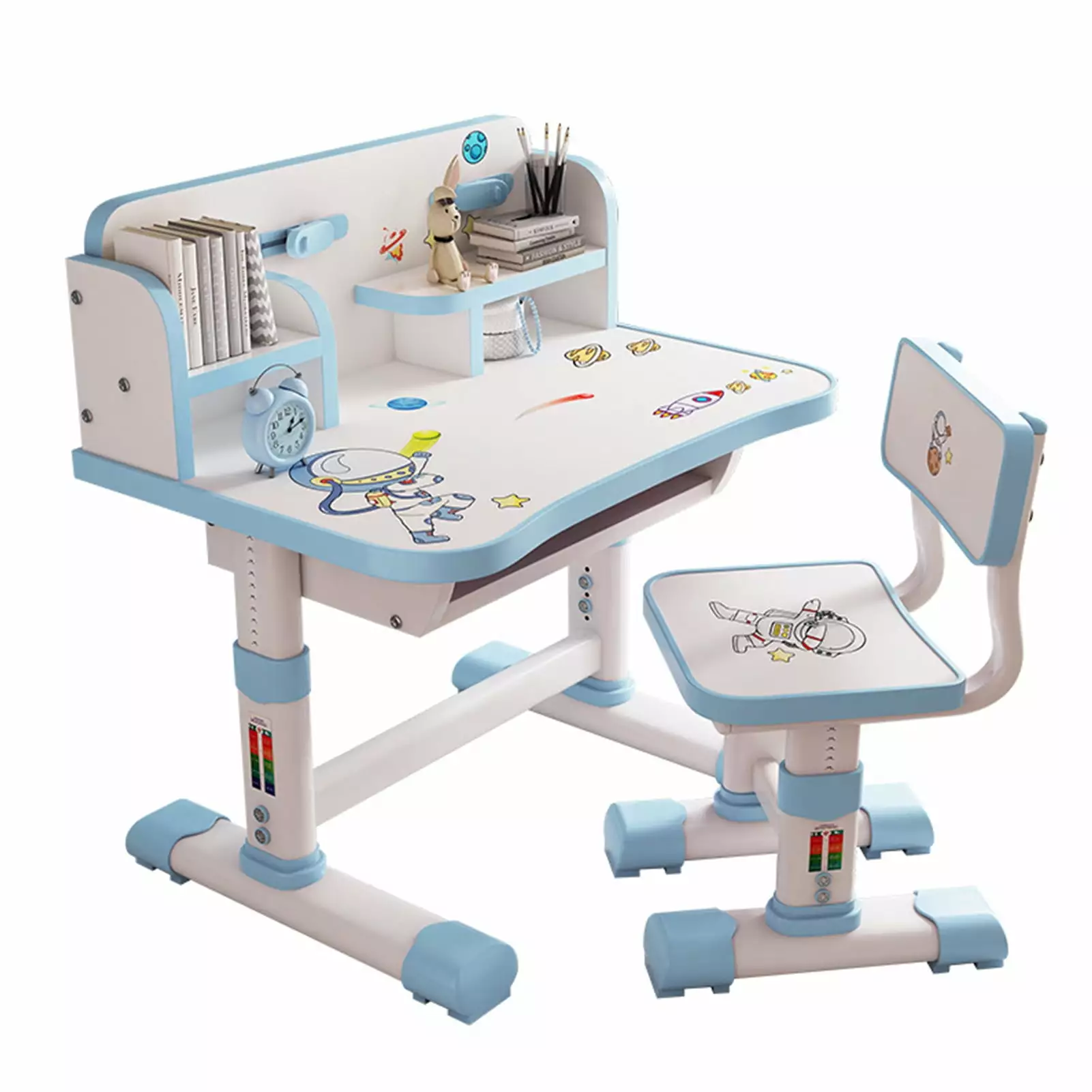 LA TALUS Kids Practical Desk and Chair Set Adjustable Ergonomic Cartoon Pattern Blue