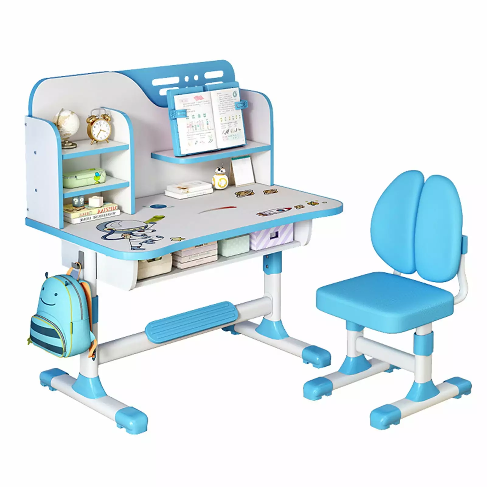 LA TALUS Luxury Kids Study Desk Chair Set Adjustable Ergonomic Astronaut Pattern Blue