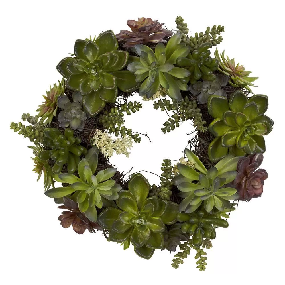 Nearly Natural 20 Inch Green Succulent Wreath Indoor Decor
