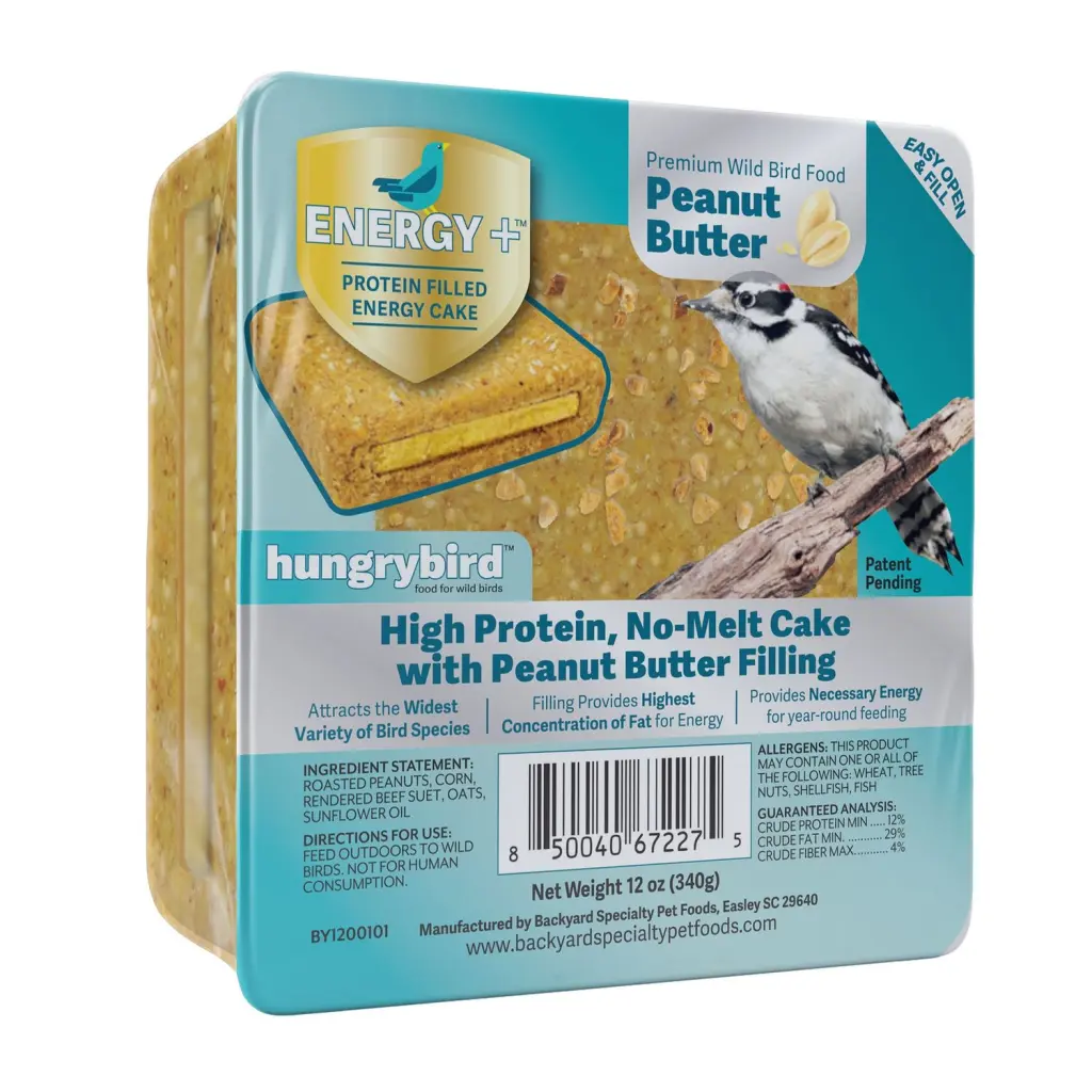 HungryBird Peanut Butter Filled Suet Cake 12 oz - High Energy Wild Bird Food Backyard Specialty Pet Food