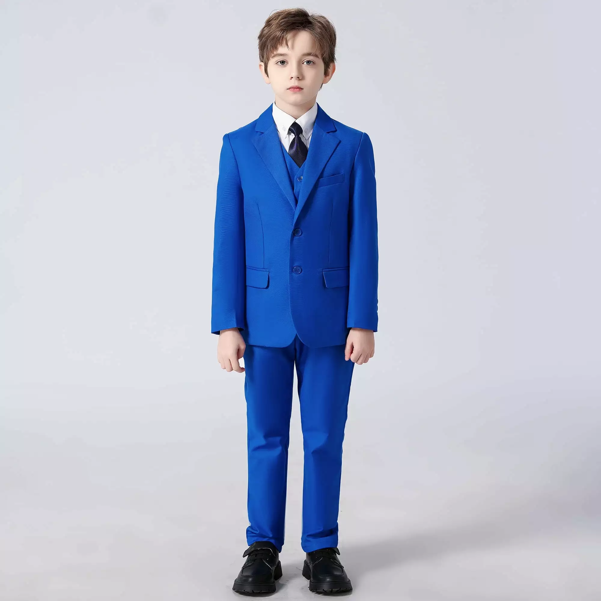 Wehilion Boys Suits 5 Piece Set Slim Fit Royal Blue Kids Wedding Outfit Dresswear Size 8 Black