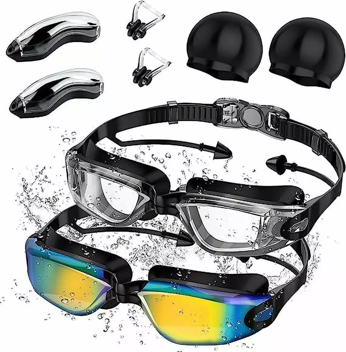 2 Pack Swim Goggles Nose Cover Tinted Anti-Fog UV Protection No Leak Adult Youth 1
