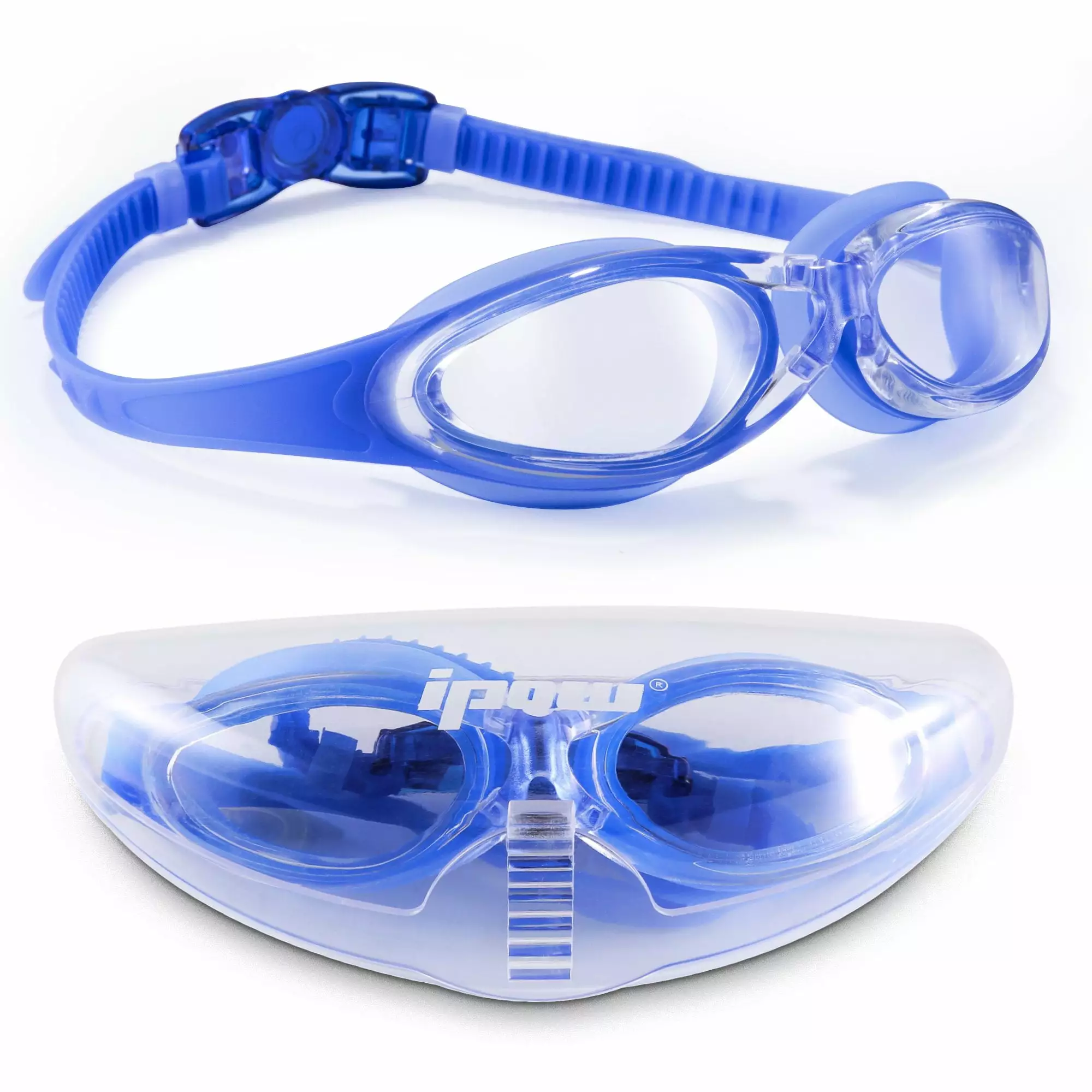 IPOW Swim Goggles Mask Adults Kids Waterproof Anti Fog UV Protection Free Case Blue