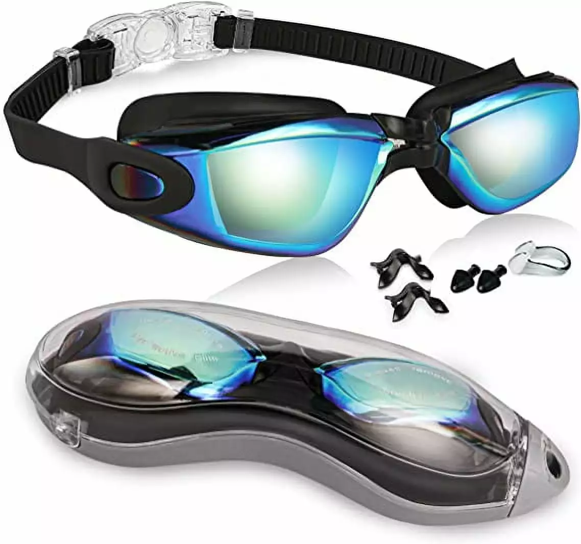 KDMLR Adult Swim Goggles Mirrored Anti-Fog Electroplated Lenses Anti-Blue Light No Leak Anti