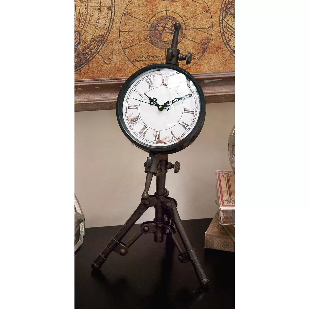 LITTON LANE Classical 14 Inch Rusted Black Iron Tripod Table Clock