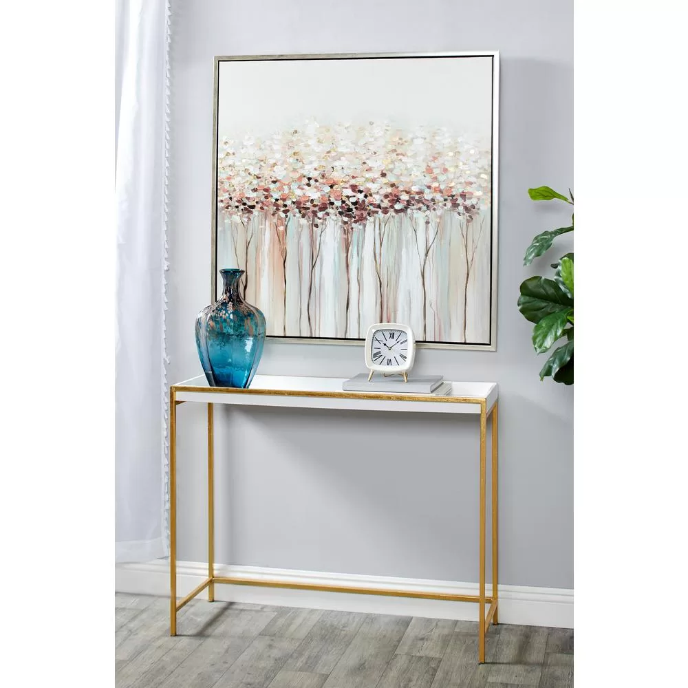 LITTON LANE Set 3 Square Mauve White and Blue Metal Table Clocks Gold Feet