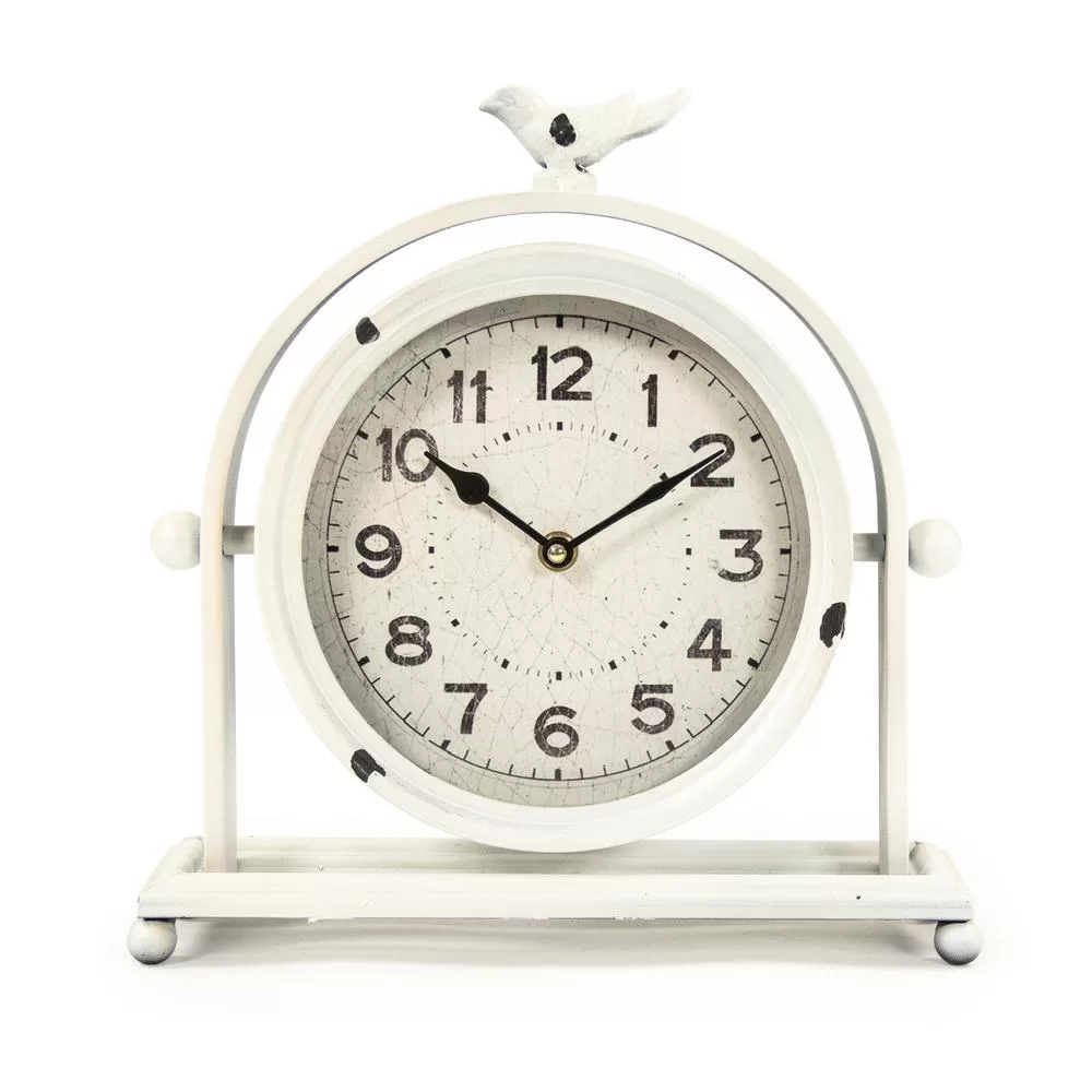 Zentique Vintage White Metal Hinged Bird Table Clock Home Decor