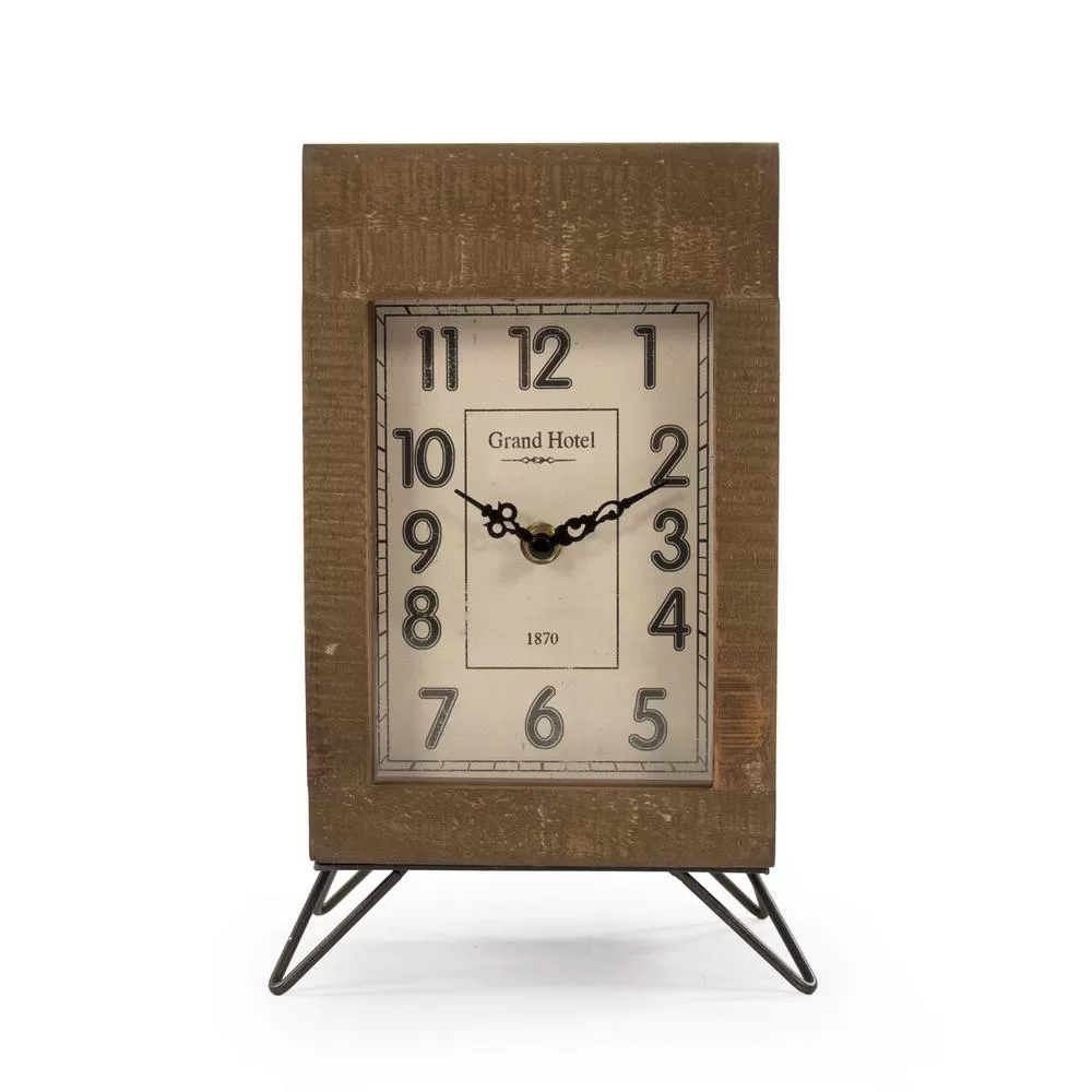 Zentique Wooden Rectangular Table Clock on Metal Legs Shelf Decor