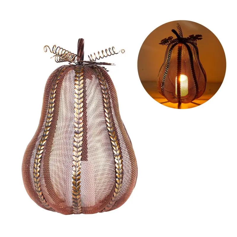 Alpine Warm Candle 12 LED Elongated Mesh Pumpkin Tabletop Fall Decor