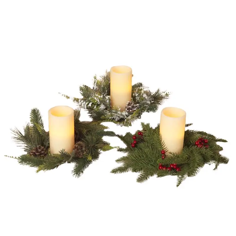 Gerson Multicolored Pine Candle Ring Berry Indoor Christmas Decor 3 . Pack 18