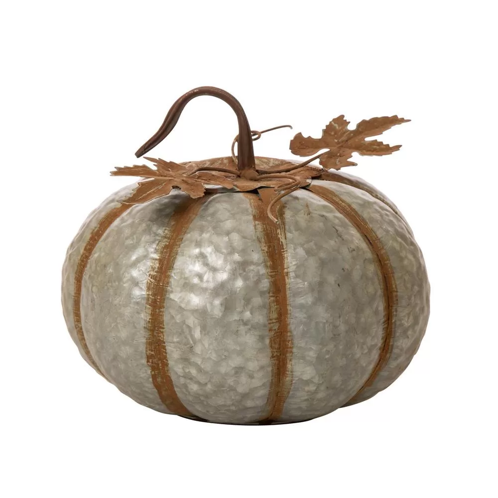 Glitzhome 12 Inch Galvanized Metal Round Pumpkin Fall Table Decor
