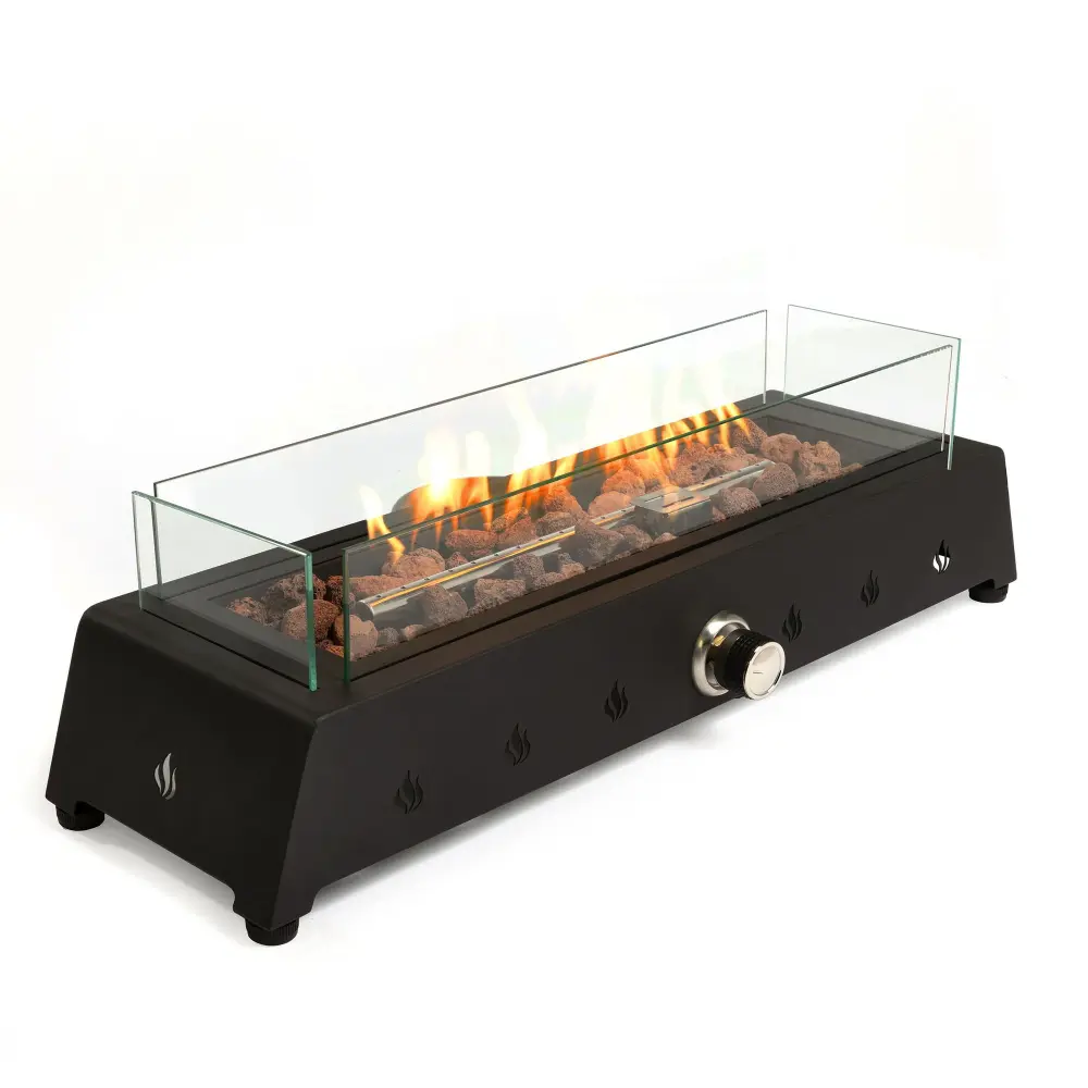 28" Tabletop Fire Pit, Propane Gas Fire Pit Quick Connect Joint, Glass Wind Guard And Lava Rock, Outdoor On--go Tabletop F...