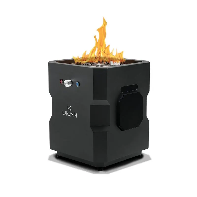 Ukiah TK-1044-T2BLK Handheld Fire Pit, 15-1/4 OAW, 15-1/4 OAD, 16 OAH, Propane, Piezo Ignition, Steel