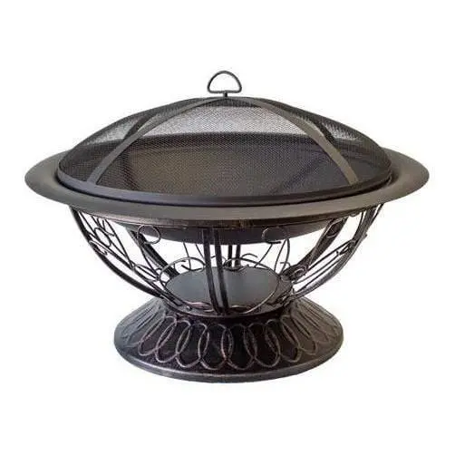 Weather-Resistant AZ Patio Heaters 30" Wood Burning Firepit Scroll Design