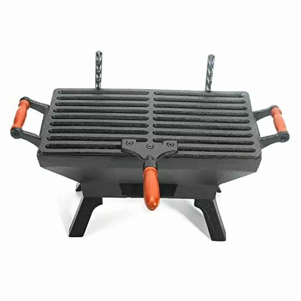 Sungmor Small Cast Iron Charcoal Grill Stove 12x6.8 Gridiron Heavy Duty Tabletop BBQ Balcony Camping AiEr