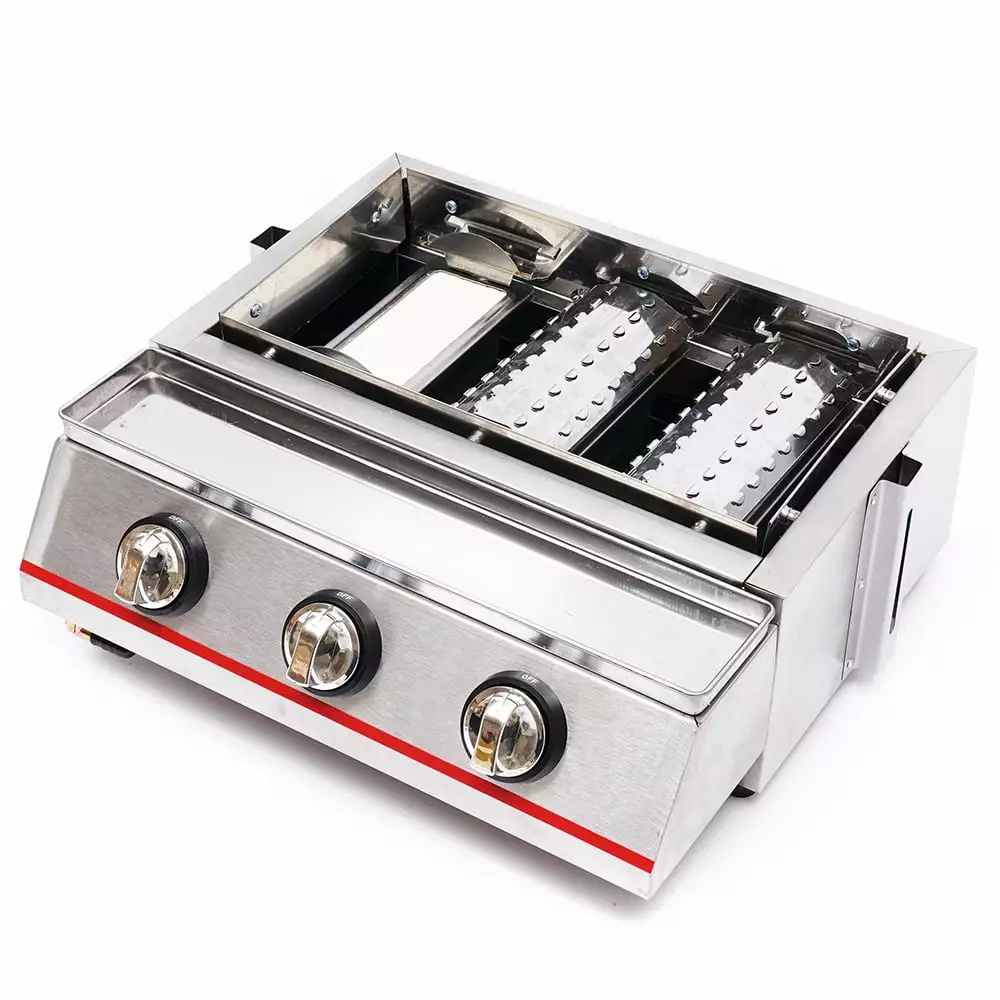 Aiqidi Stainless Steel Barbecue Grill Travel-friendly Side Gas Grill Cooker 3 Burners Camping