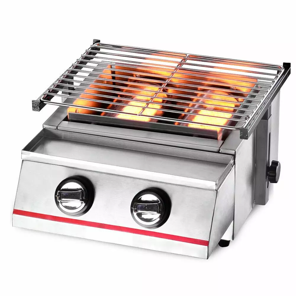 DENEST 2 Burner Travel-friendly BBQ Grill LPG Gas Stainless Steel Compact Design