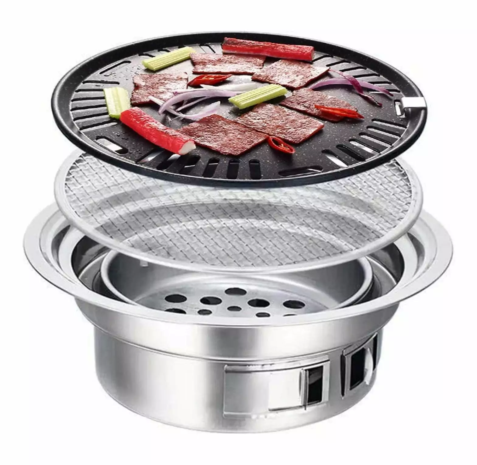 Exlonjet 15.75 Inch Travel-friendly Table Grill Korean BBQ Stainless Steel Outdoor Camping Cooker Charcoal Grill
