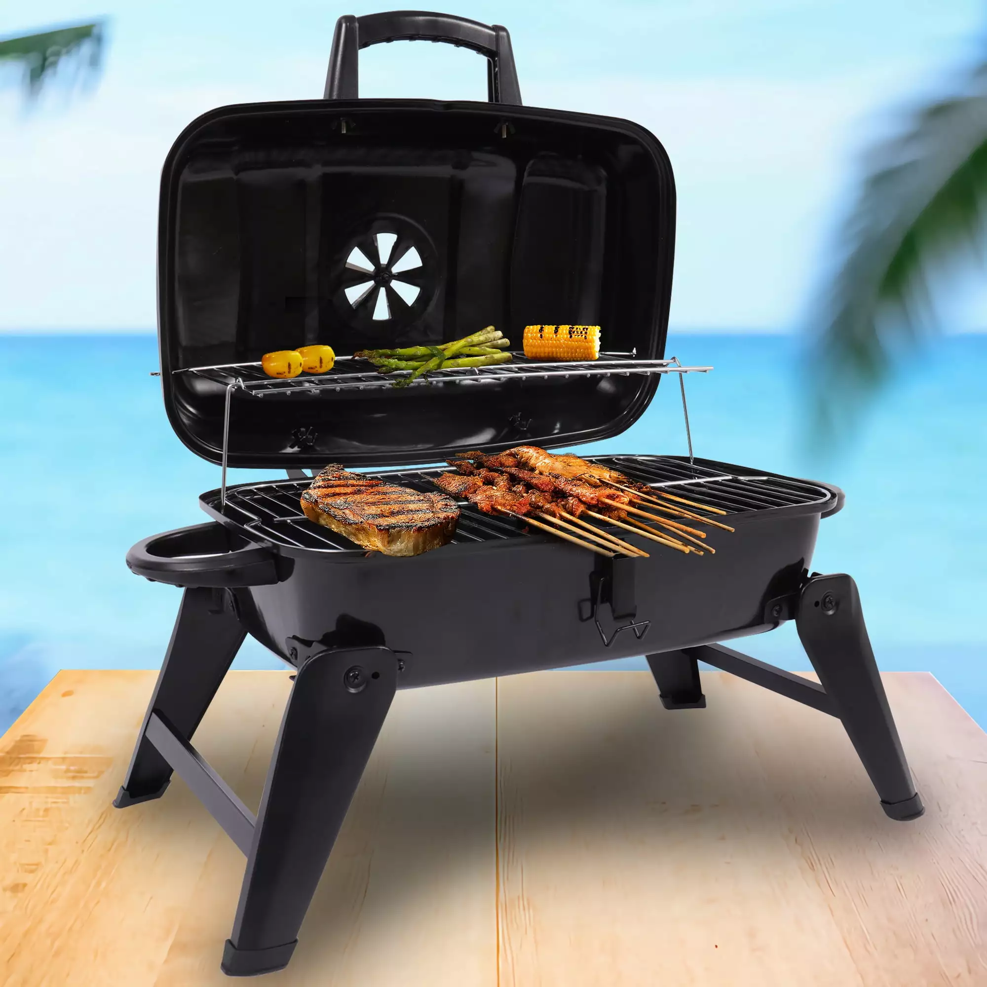 Small BBQ Grill Mini Tabletop Charcoal Grill Outdoor Cooking Traveling Hibachi Griddle OKHOTY