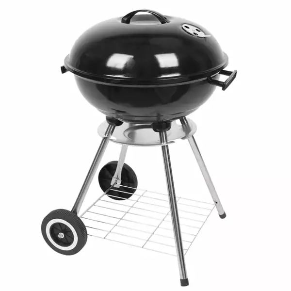 18 Inch Apple Charcoal Stove Enamel White Side Wheel Barbecue Grill Camping Picnics Triple Tree