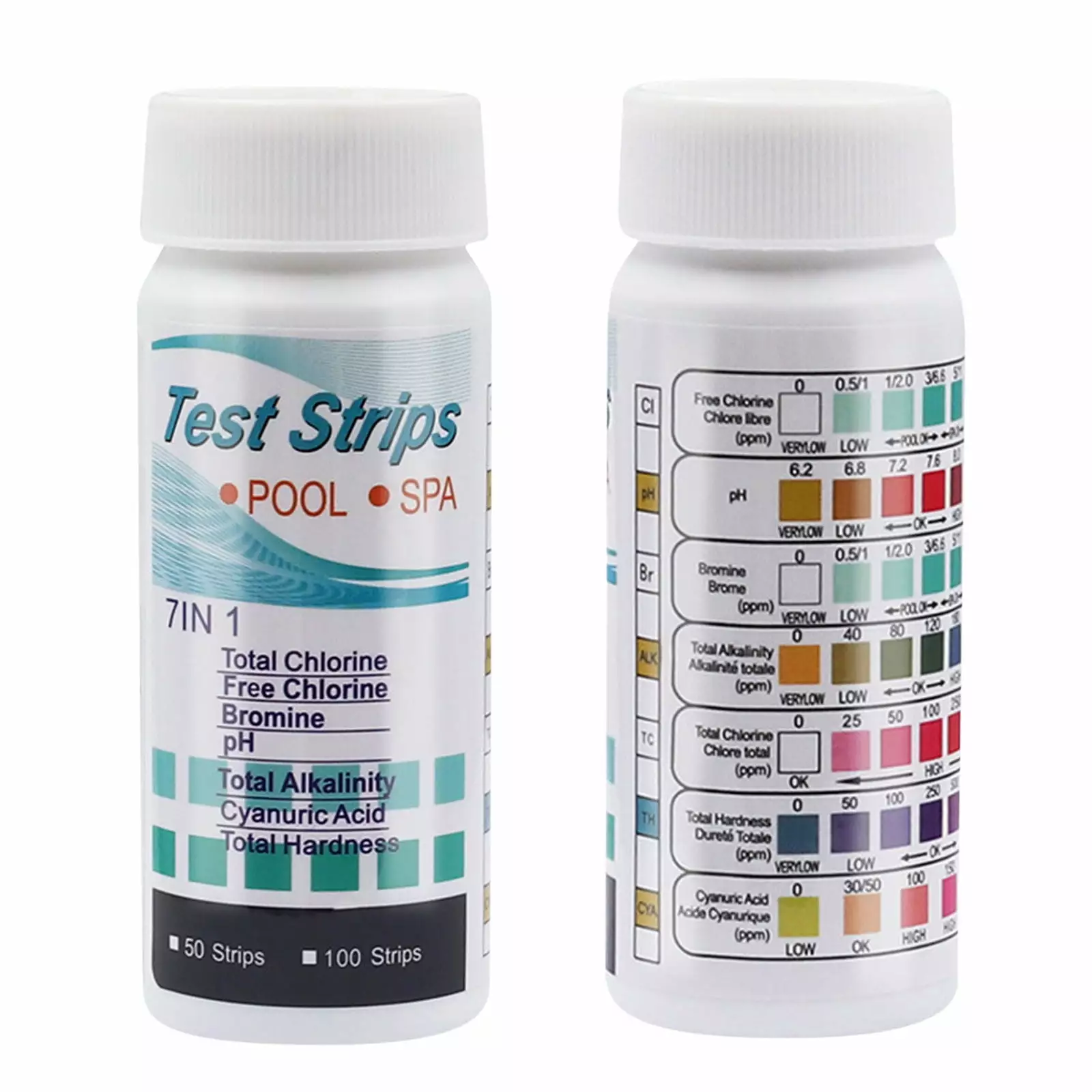 100Pcs 7--1 Water Testing Strips Pool Water Quality Testing Kit pH Hardness and More
