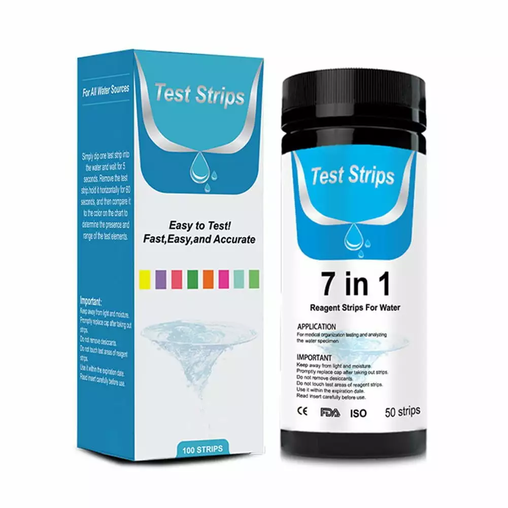 50Pcs 7--1 Pool Test Strips Hot Tub Spa Salt Pool and Aquarium Fish Tank Water Testing 100