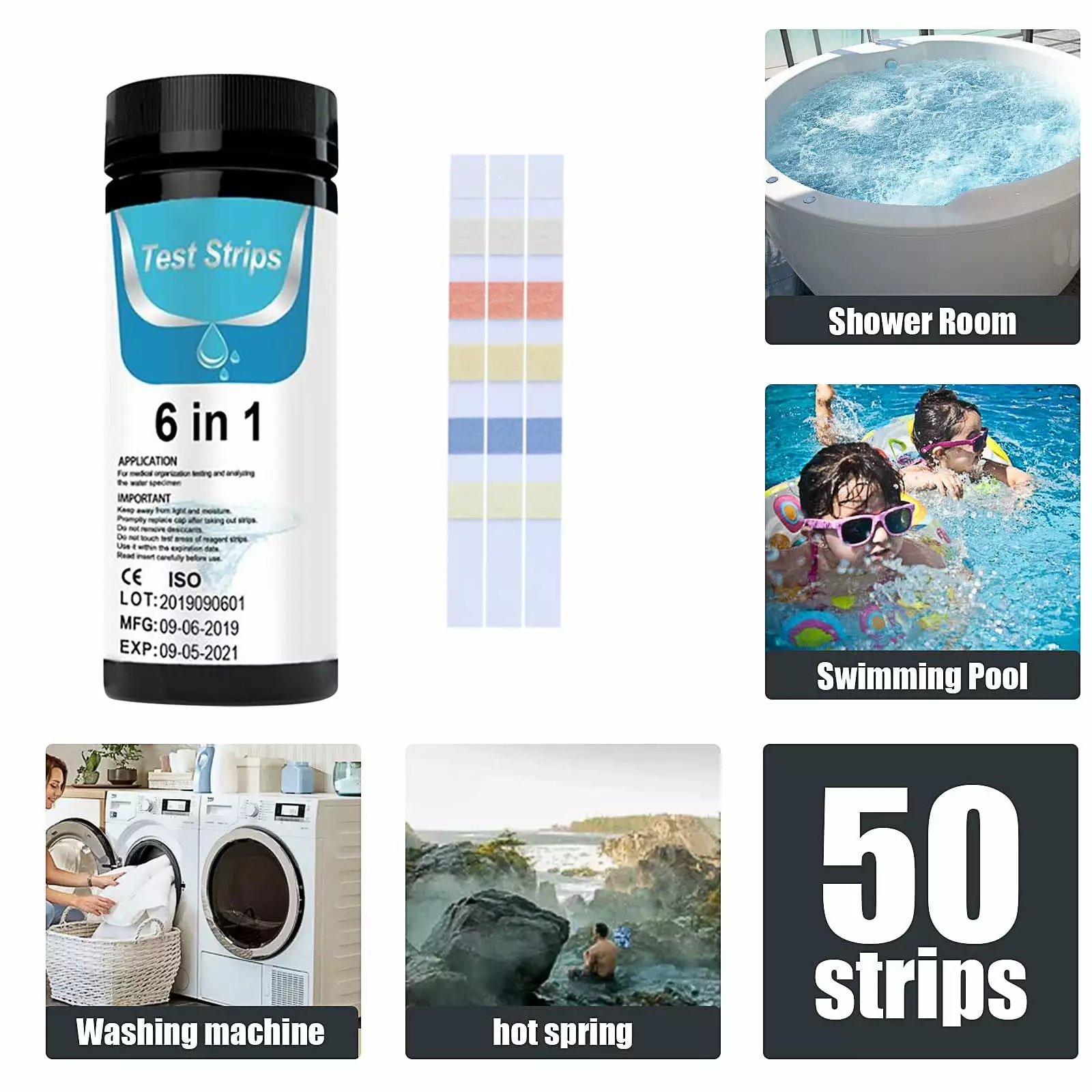 50PCS Hot Tub Test Strips Pool Test Kit Pool Test Strips Water Supplies Testing Hot tub and Spa Accurate Test Bromine