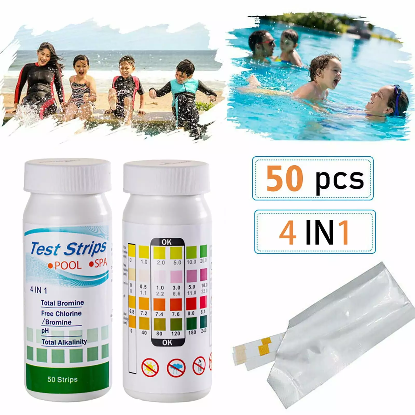 50Pcs Water Quality Test Paper Swimming Pool PH Test Strip and Drinking Water Chemistry Test