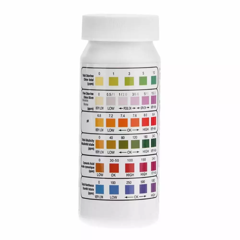 6-Way Spa Test Strips Hot Tub 50 Counts Chlorine Bromine pH Alkalinity Cyanuric Acid Hardness Test Kit