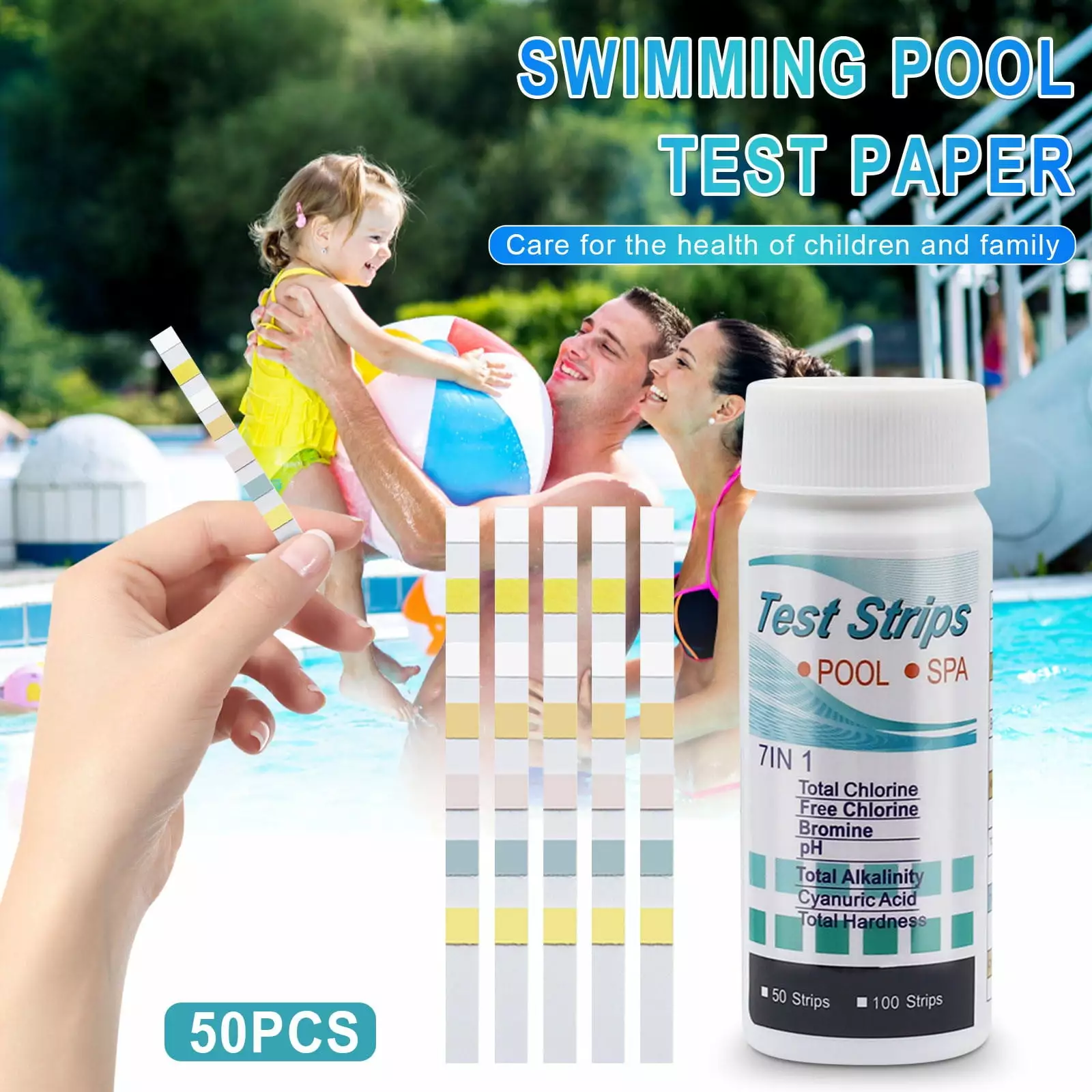 BadyminCSL 7 1 Pool and Spa Test Strips Kit 50 Count Spa Swimming Pool Hot Tubs Summer Clearance 50pc