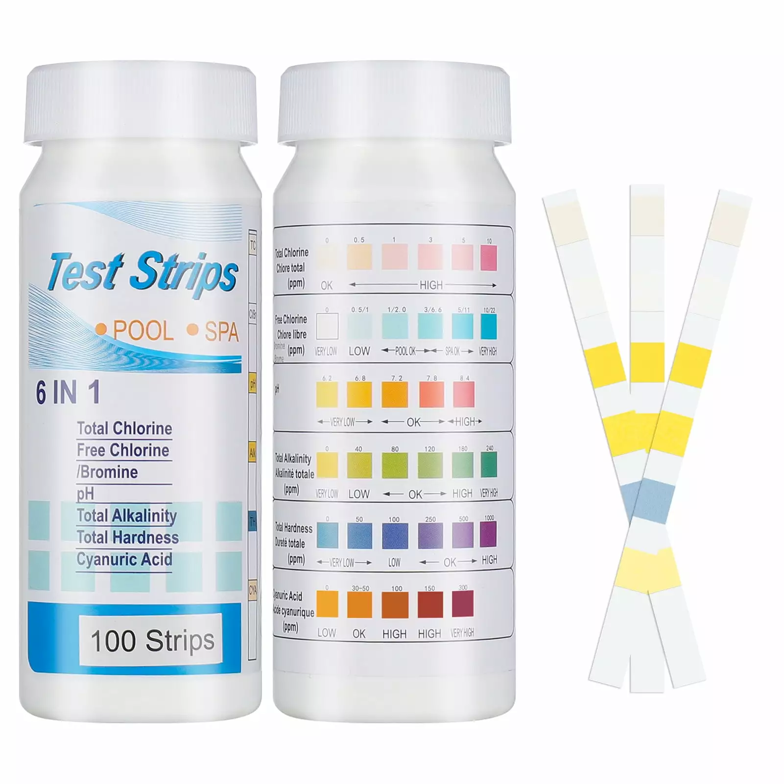 JUNDALIE Pool and Spa Test Strips 100 Strips Chlorine Bromine pH and More