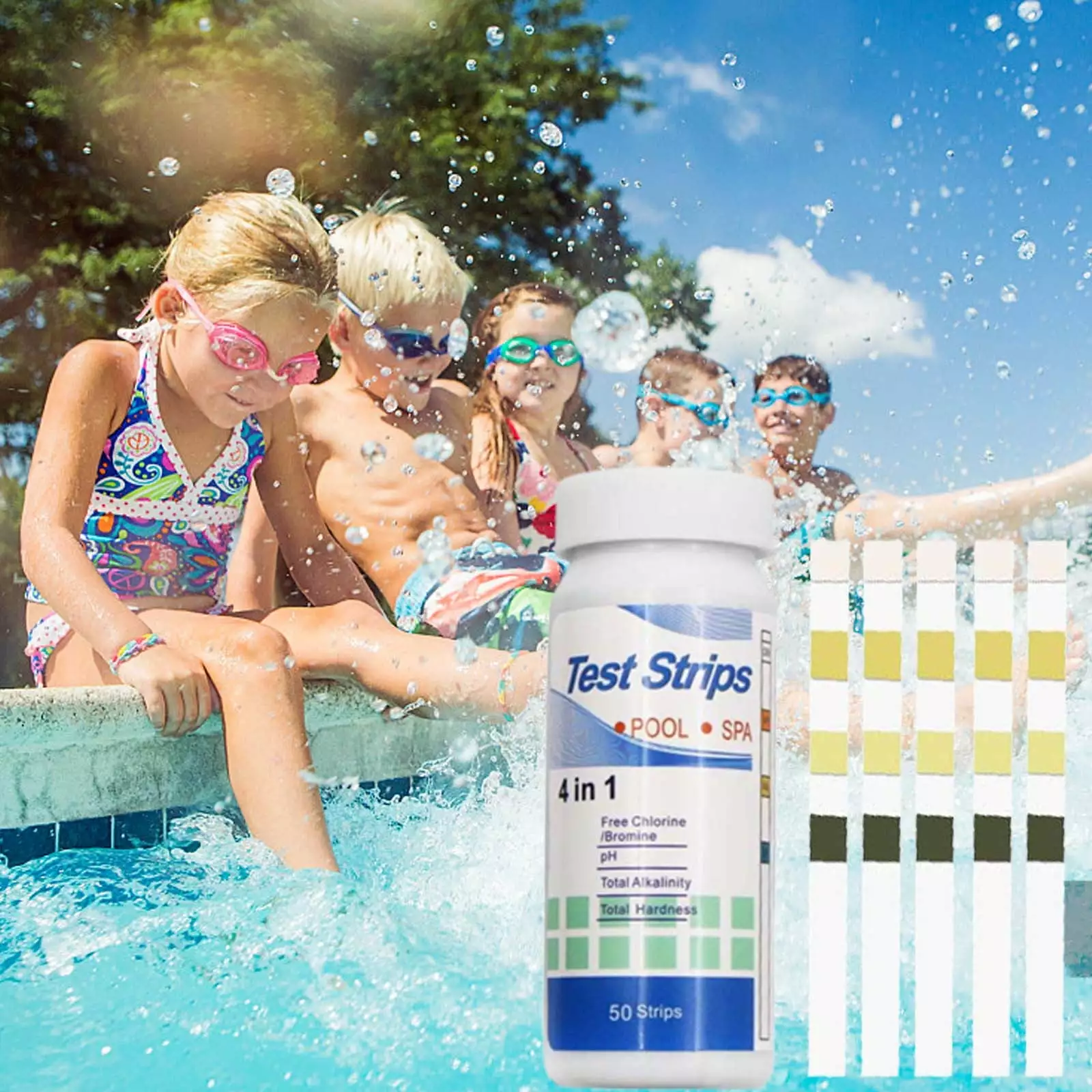 Mgcok 50 Pcs Pool and Hot Tub Test Strips Medical-Grade Precision 4 1 Pool Test Kit