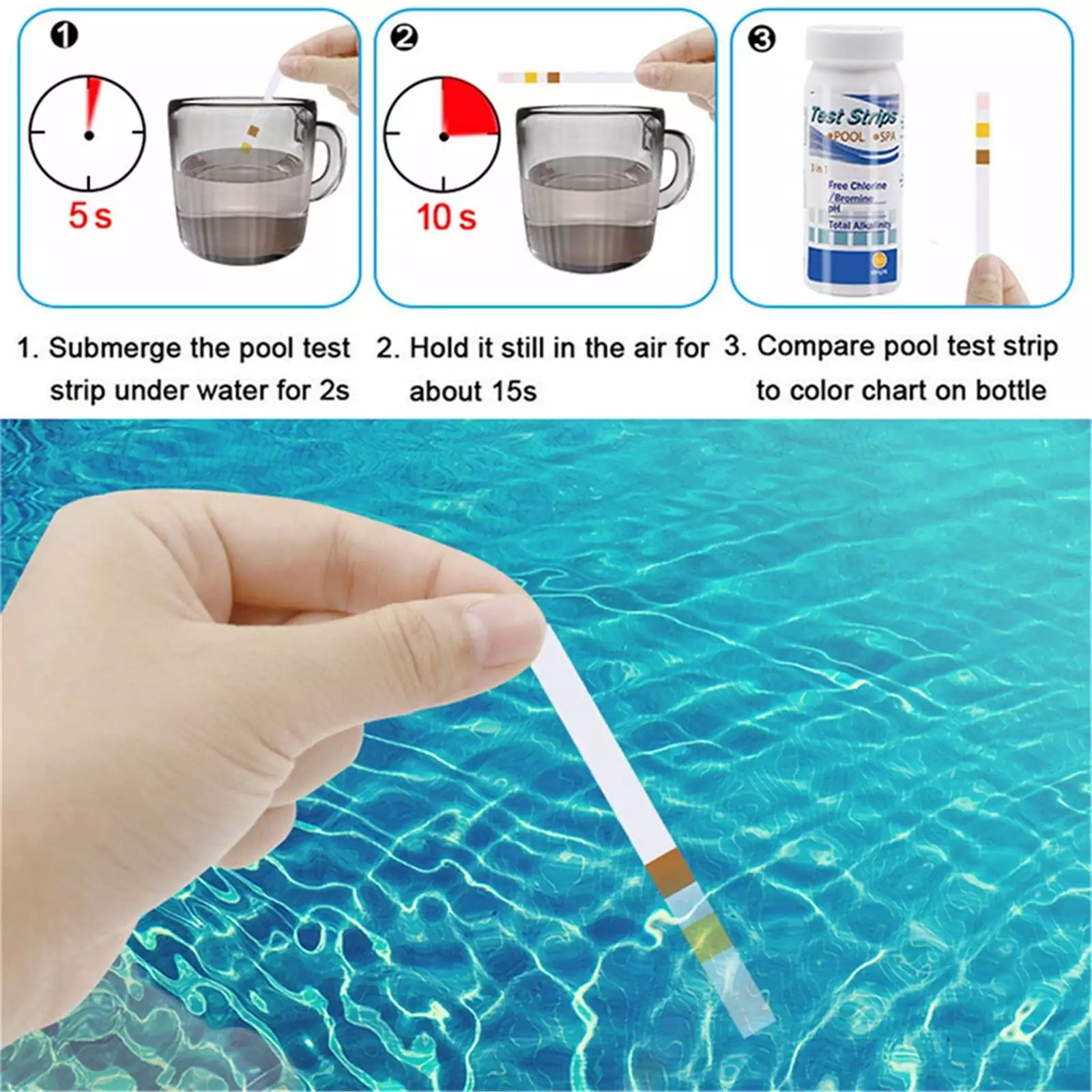 Mgcok Swimming Pool Supplies - 3 1 Pool Spa Water Test Strips Bromine, PH, Alkalinity, Hardness Kit