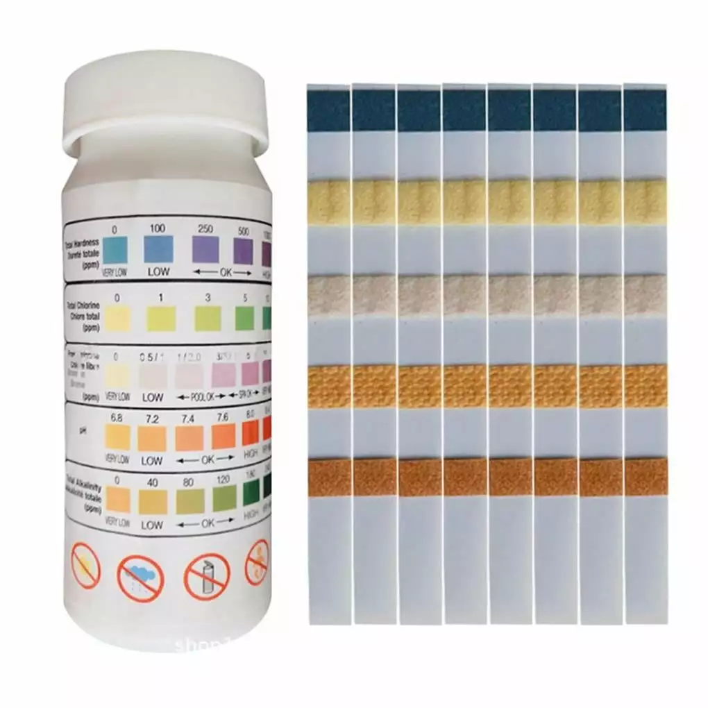 50 Pieces Swimming Pool 5 1 Water Test Strips Multifunctional Fish Tank Residual Chlorine PH Hardness As