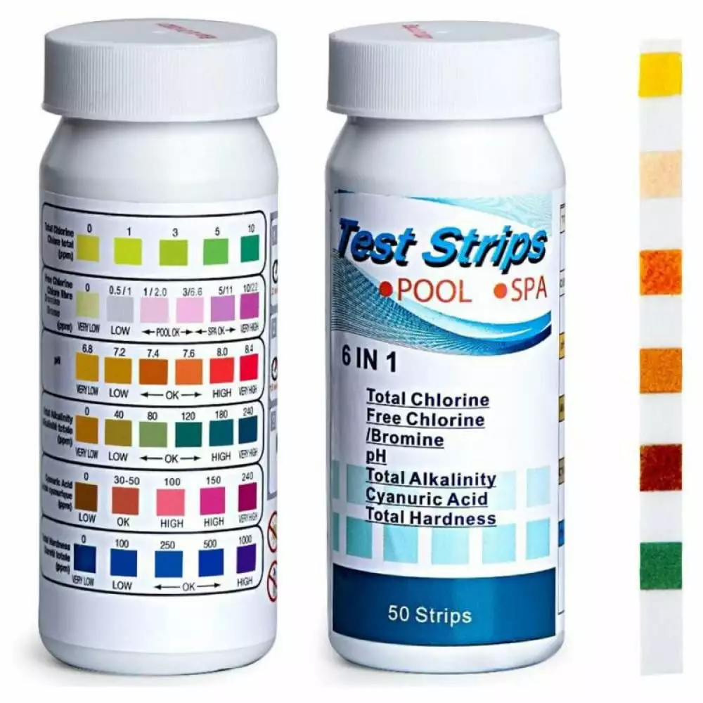 Pool and Spa Test Strips 100ct 6 1 Water Test Kit Swimming Pool Hot Tub pH Cyanuric Acid Total Hardness Free Chlorine Tota...