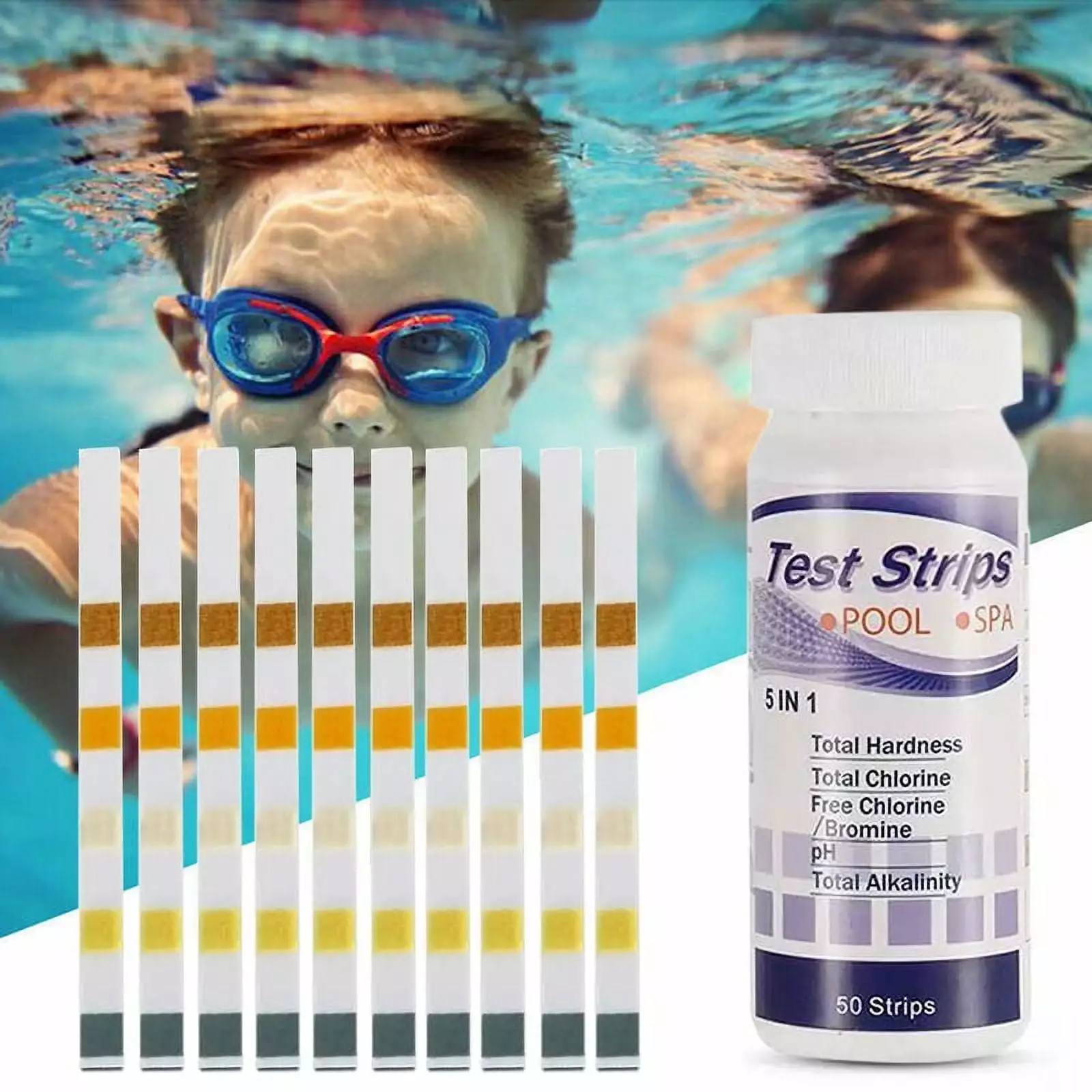 TOPOINT 50pcs Multipurpose Chlorine PH Test Strips - SPA and Swimming Pool Water Tester Paper
