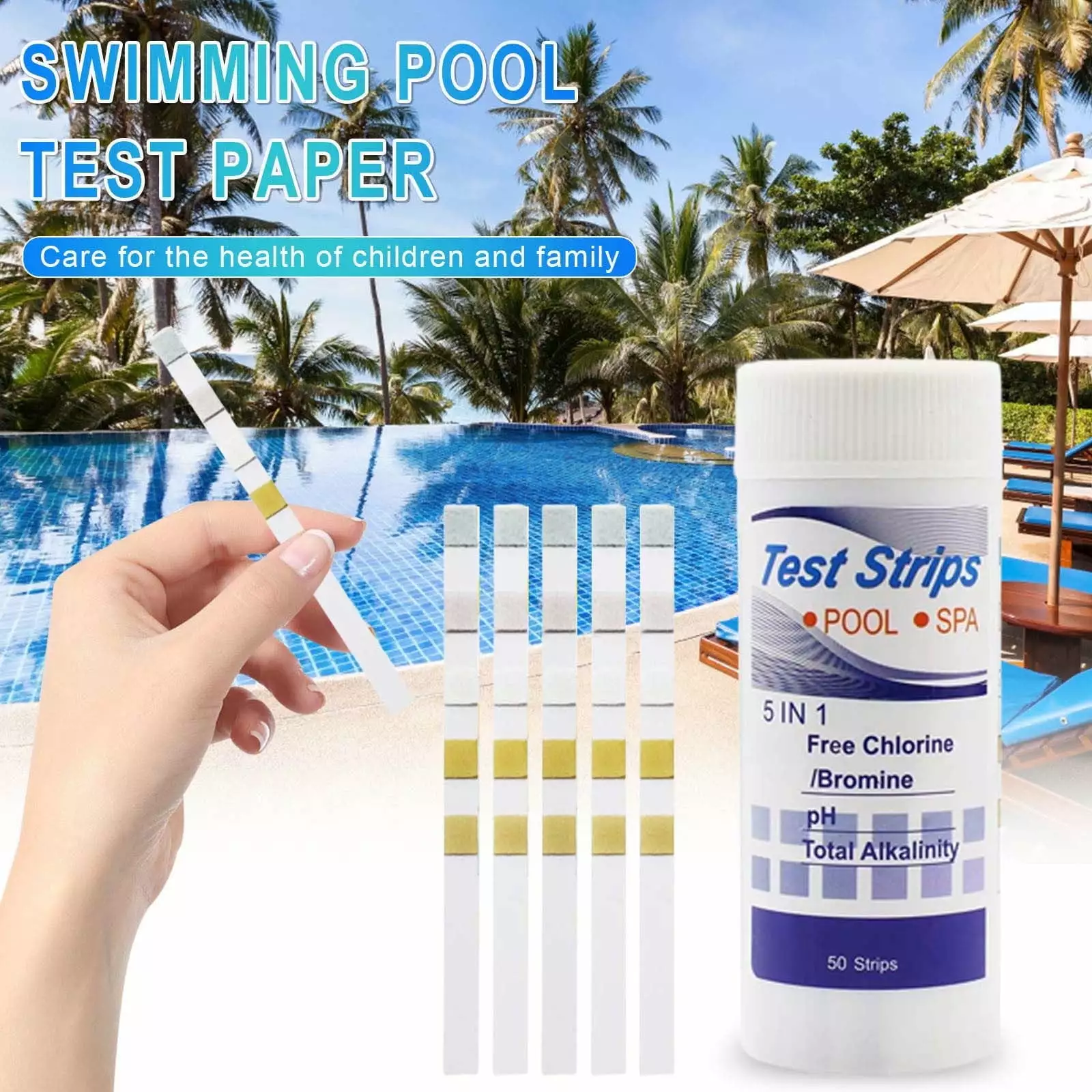 XOAIHY 5 1 Pool And Spa Test Strips Kit 50 Accurate Strips Spa Swimming Pool and Hot Tubs Summer Accessories Free